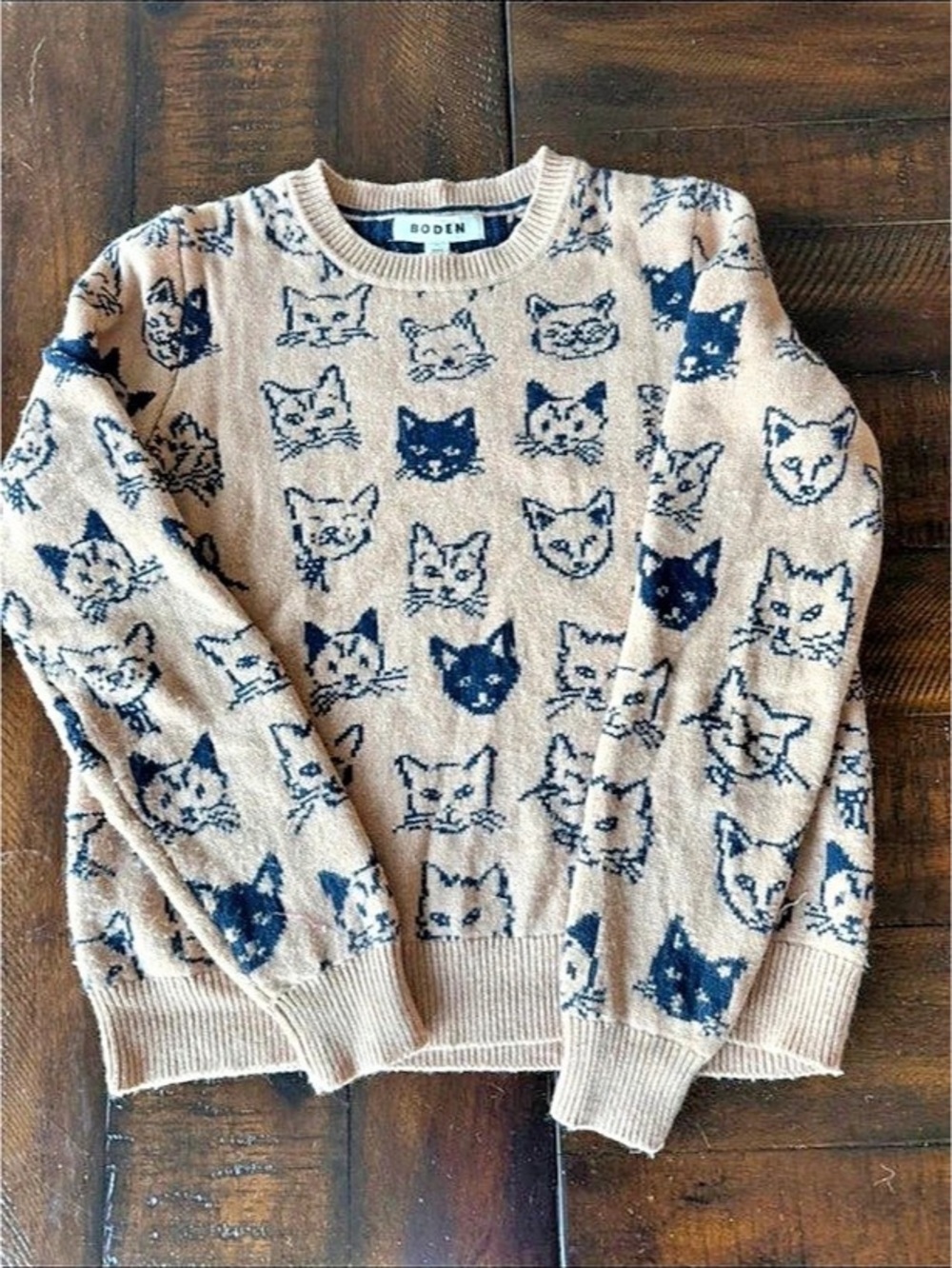 Boden Heather Jacquard Sweater Cat Print Crewneck Sweater - Picture 2 of 8